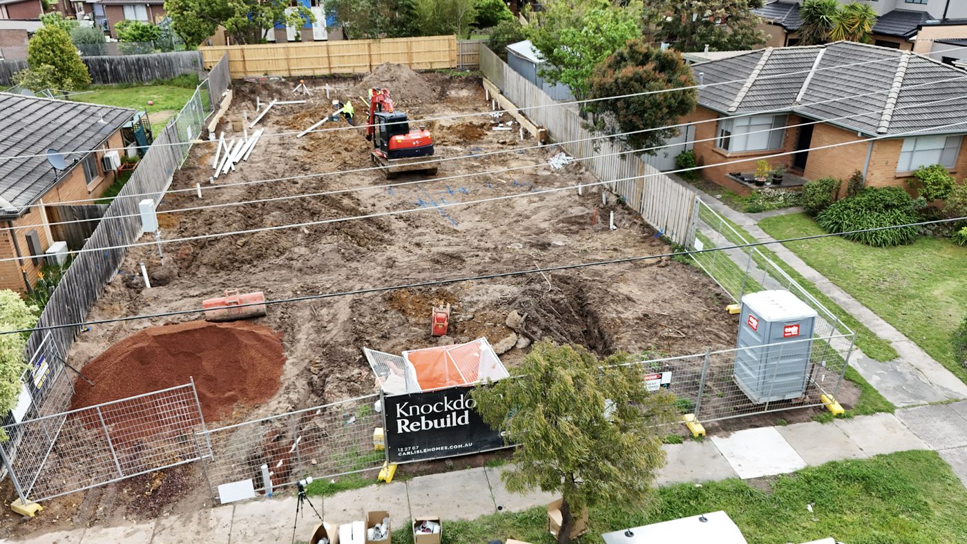 Aerial view of a residential site with drainage worked across the block.
